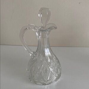 Vintage Cut Glass Clear Blown Cruet Oil Vinegar & Stopper Diamond Approx. 6 3/4”